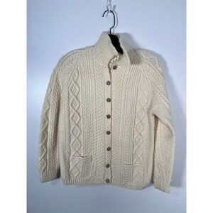 Vintage Cream Cable Knit Cardigan Sweater Mock Neck Button Front Cottagecore S/M